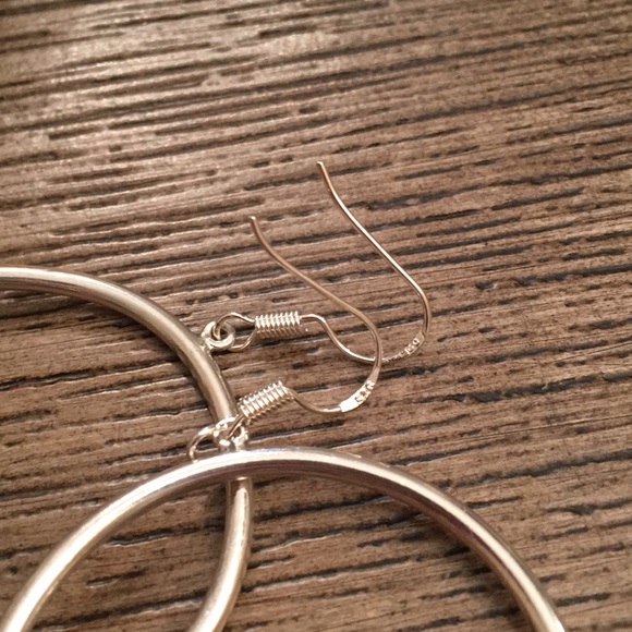 Vtg Sterling Circle Earrings Green Stone Beads - Picture 4 of 8